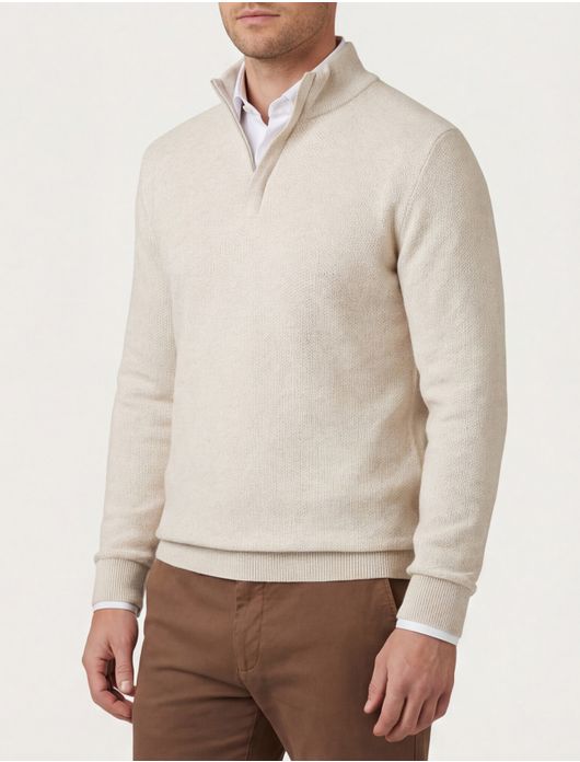 Baileys trui half zipper beige
