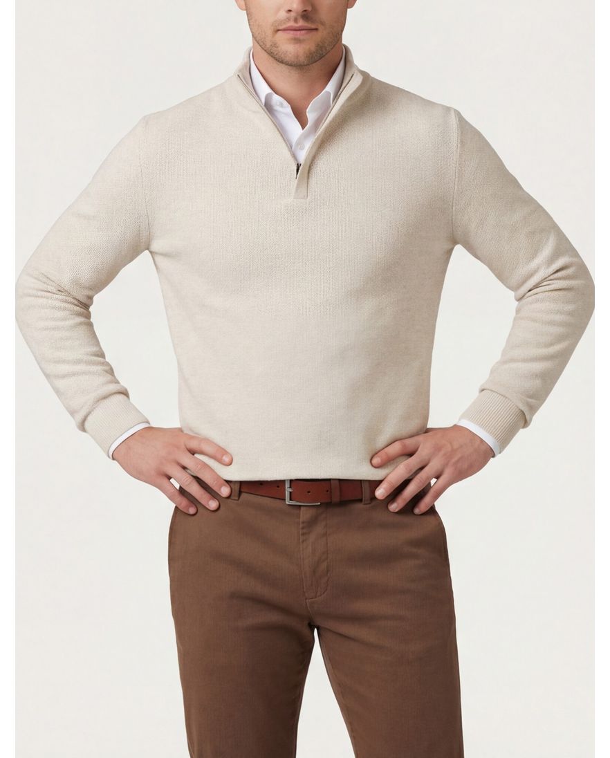 Baileys trui half zipper beige lange mouw