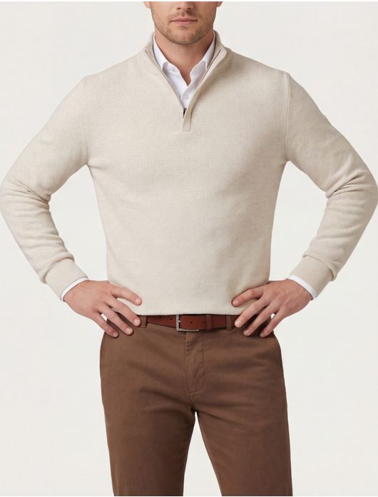 Baileys trui half zipper beige