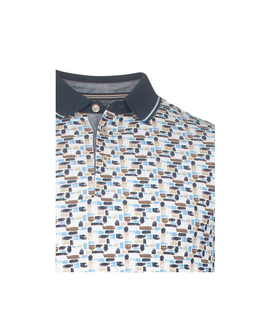 Baileys polo blauw geprint met 3 knoop fastener