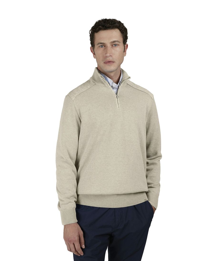 Paul & Shark trui beige Fresco Zipped Cotton effen