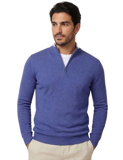 Paul & Shark Paul & Shark half zip trui blauw zijde gemêleerd