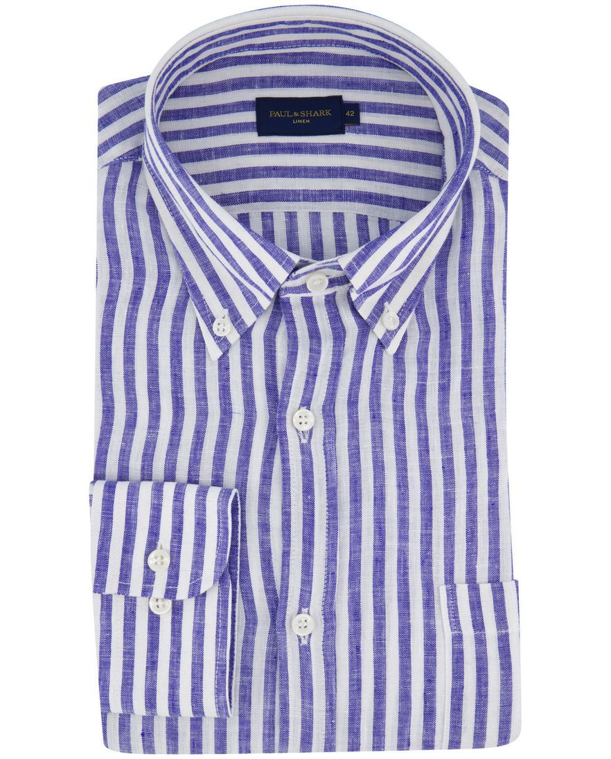 Paul & Shark overhemd blauw wit gestreept 100% linnen