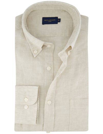 Paul & Shark Paul & Shark overhemd beige 100% linnen borstzak
