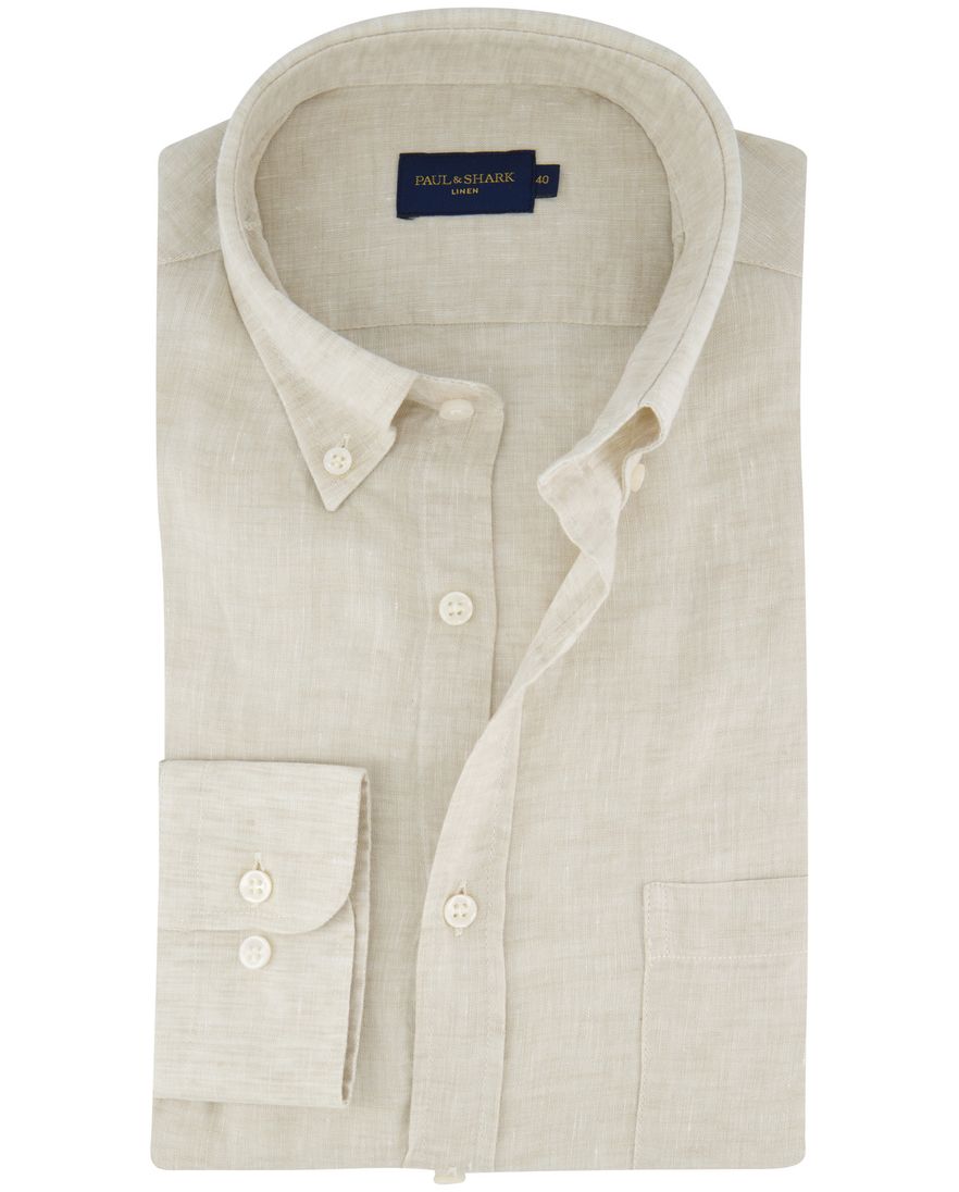 Paul & Shark overhemd beige 100% linnen borstzak