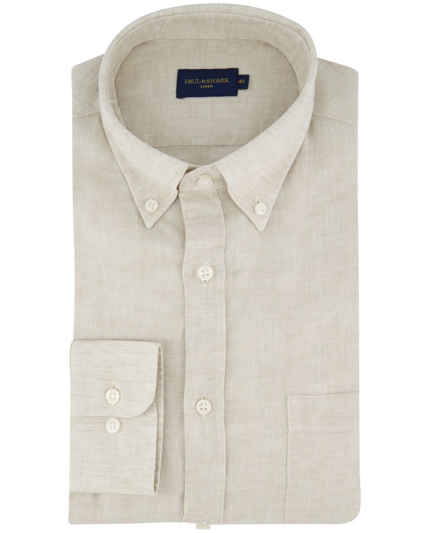 Paul & Shark overhemd beige 100% linnen borstzak