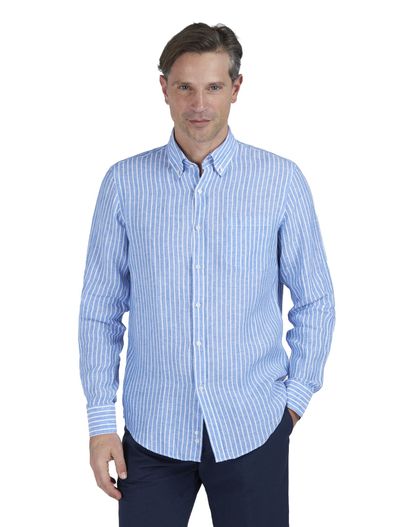 Paul & Shark Paul & Shark overhemd blauw gestreept linnen borstzak