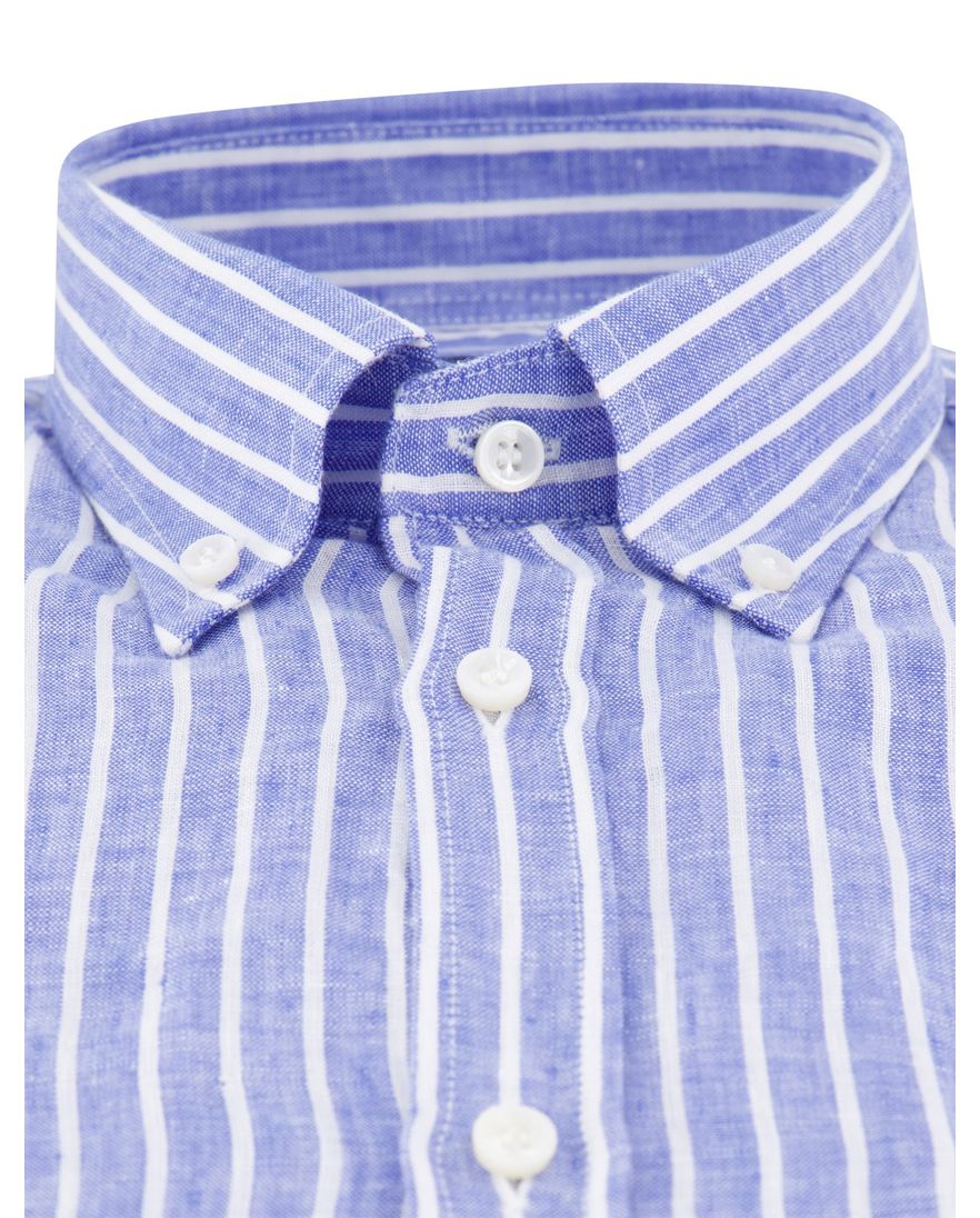 Paul & Shark overhemd korte mouw blauw gestreept linnen