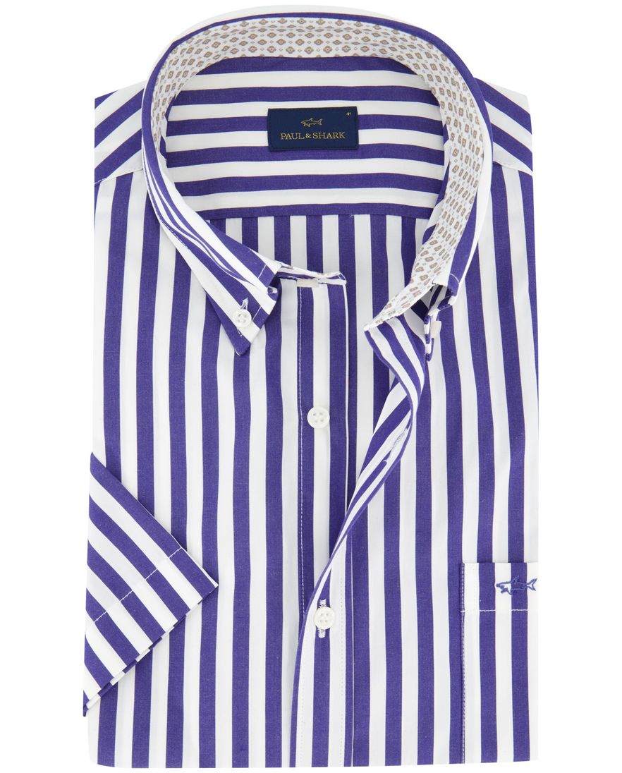 Paul & Shark overhemd korte mouw blauw gestreept
