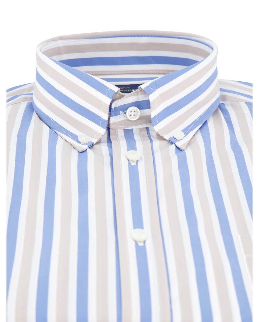 Paul & Shark korte mouw overhemd blauw beige button-down