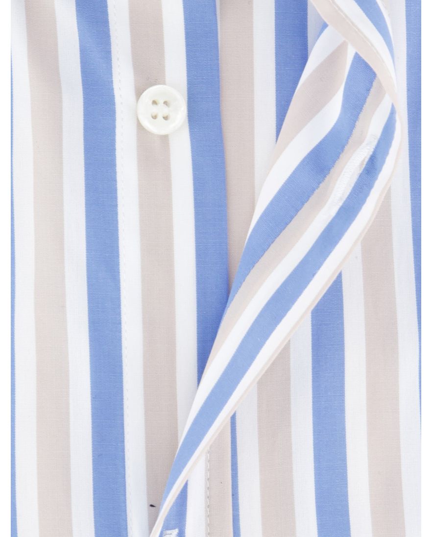 Paul & Shark korte mouw overhemd blauw beige button-down