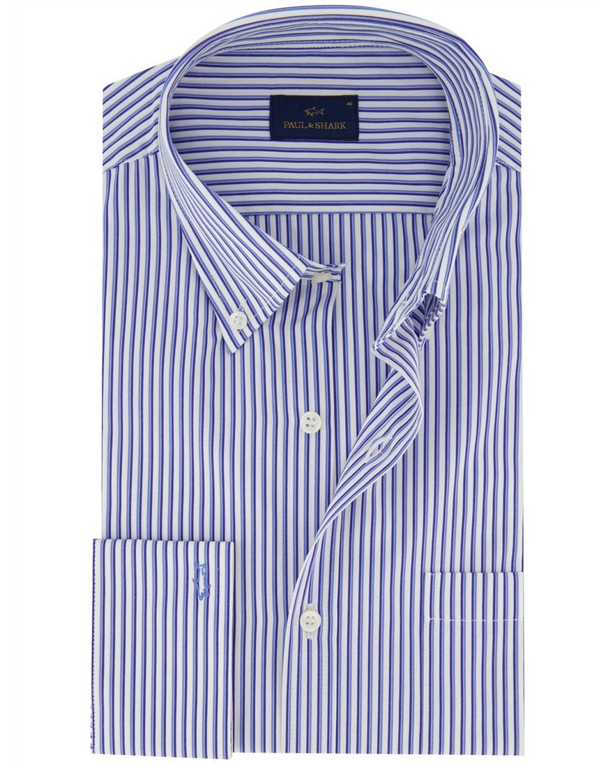 Paul & Shark overhemd blauw wit gestreept button-down