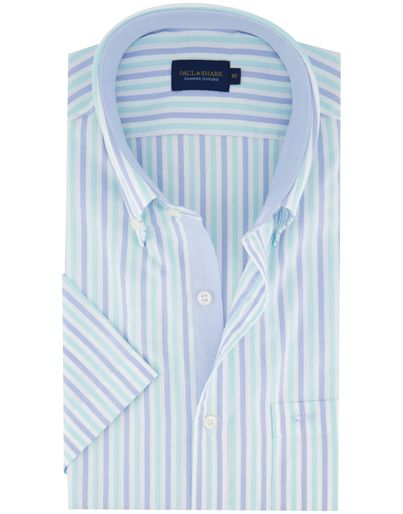 Paul & Shark Paul & Shark overhemd blauw groen korte mouw