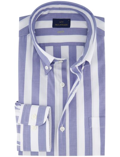 Paul & Shark Paul & Shark overhemd wit blauw gestreept borstzak