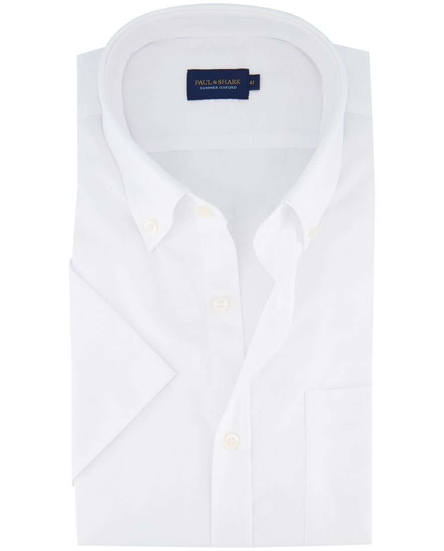 Paul & Shark Summer Oxford overhemd wit korte mouw effen