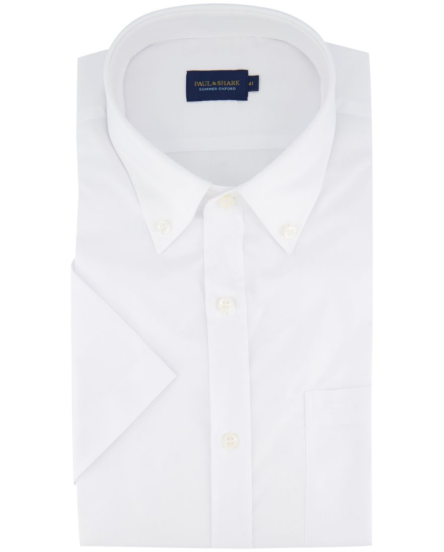 Paul & Shark Summer Oxford overhemd wit korte mouw effen