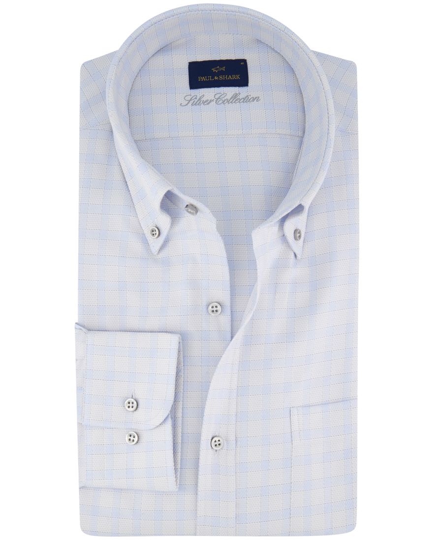 Paul & Shark overhemd lichtblauw geruit borstzak wijde fit