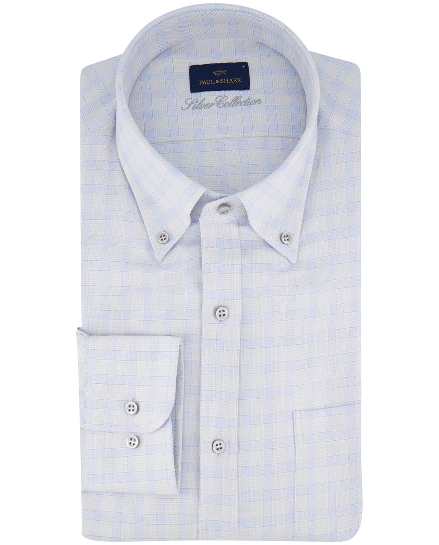 Paul & Shark overhemd lichtblauw geruit borstzak wijde fit