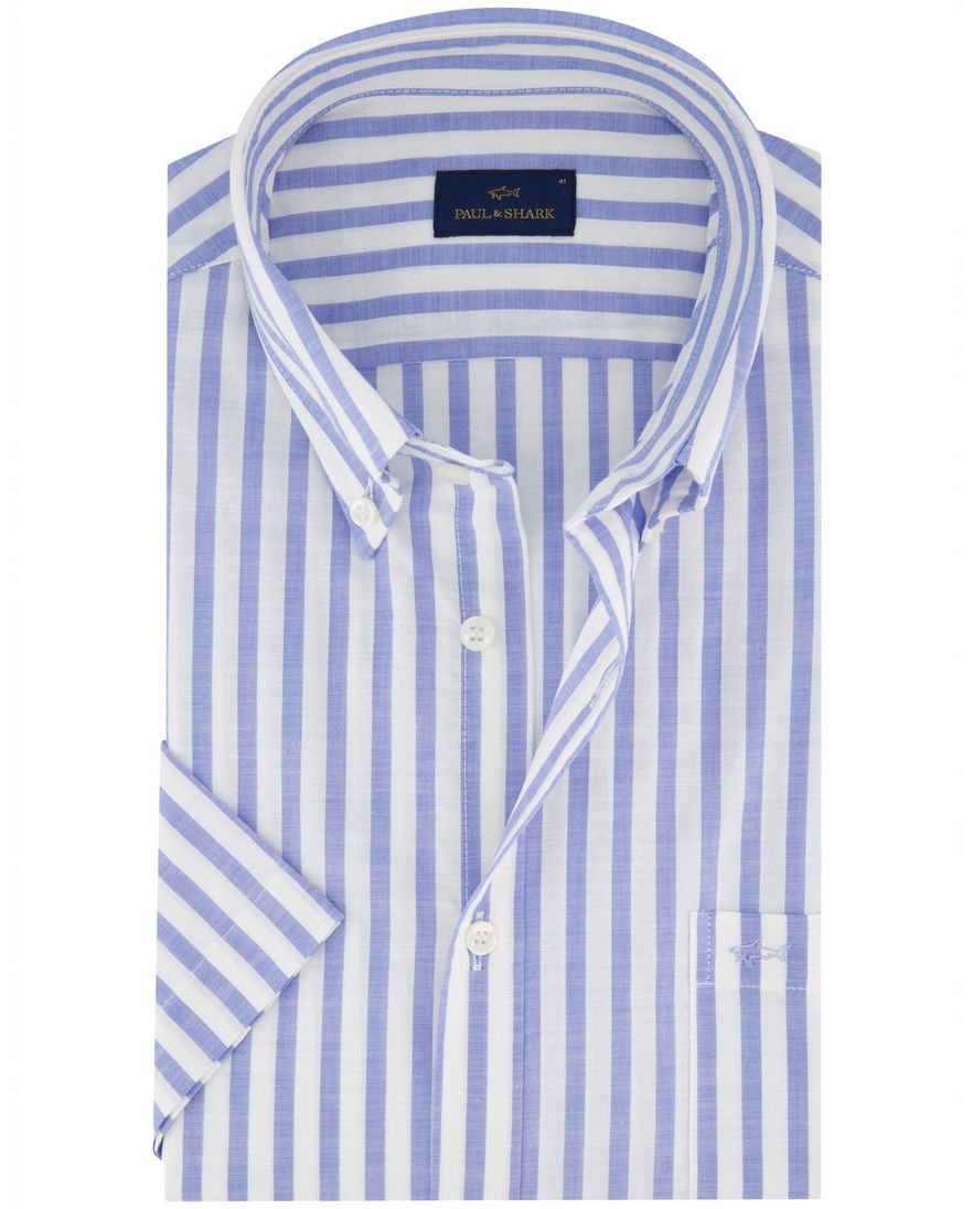 Paul & Shark overhemd blauw wit korte mouw button-down