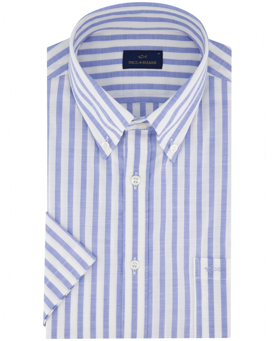 Paul & Shark overhemd blauw wit korte mouw button-down