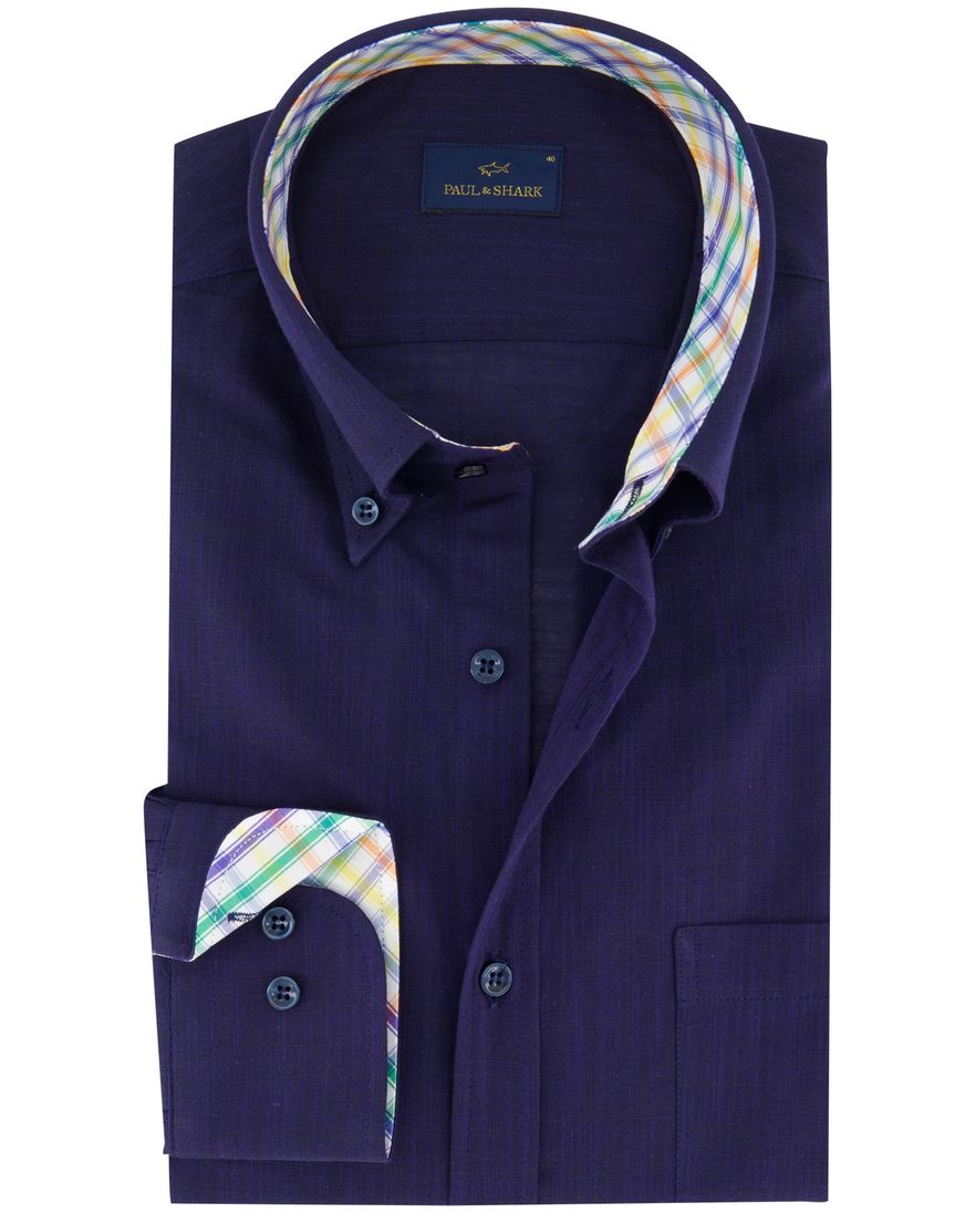 Paul & Shark overhemd donkerblauw borstzak gemêleerd