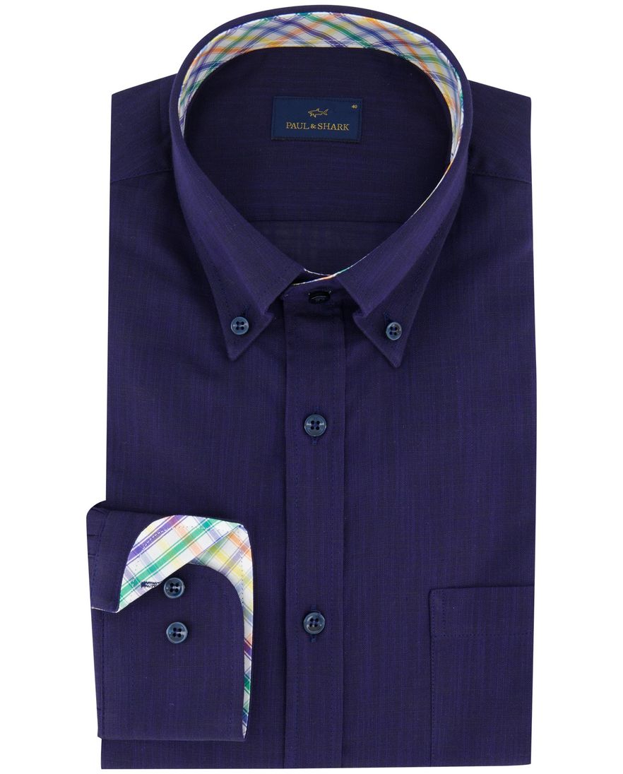 Paul & Shark overhemd donkerblauw borstzak gemêleerd