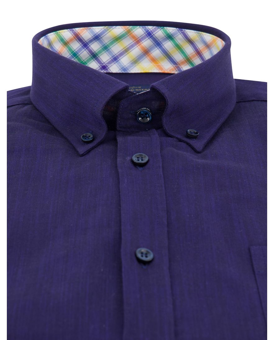 Paul & Shark overhemd donkerblauw korte mouw linnen borstzak