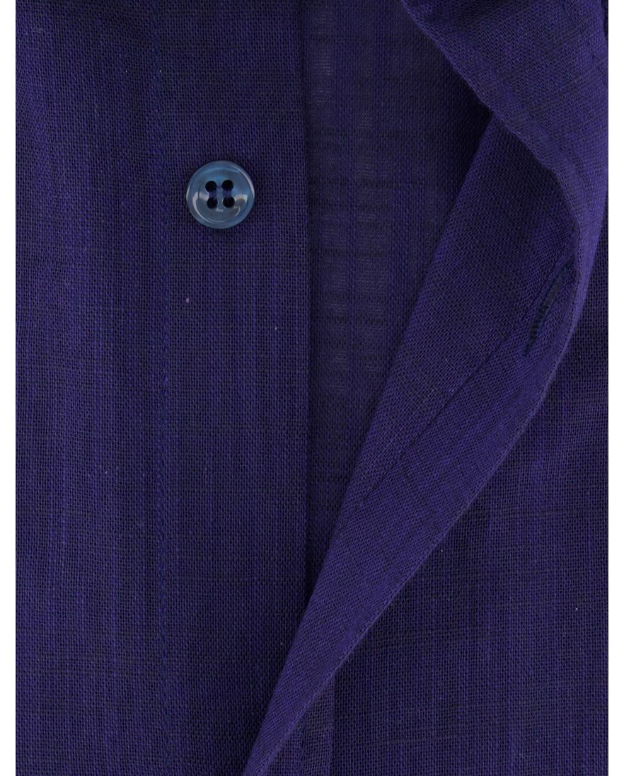 Paul & Shark overhemd donkerblauw korte mouw linnen borstzak