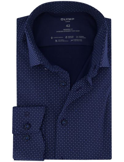 Olymp Olympic overhemd donkerblauw geprint