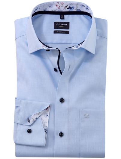 Olymp Olymp overhemd lichtblauw Luxor Modern Fit geprint