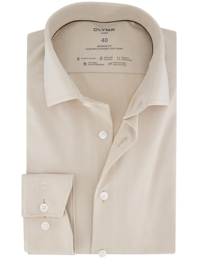 overhemd Olymp normale fit effen beige katoen