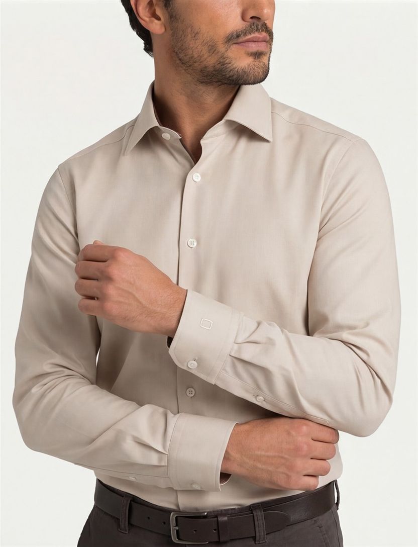 overhemd Olymp normale fit effen beige katoen