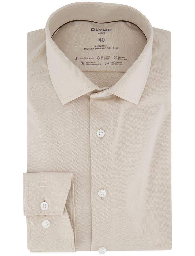 overhemd Olymp normale fit effen beige katoen