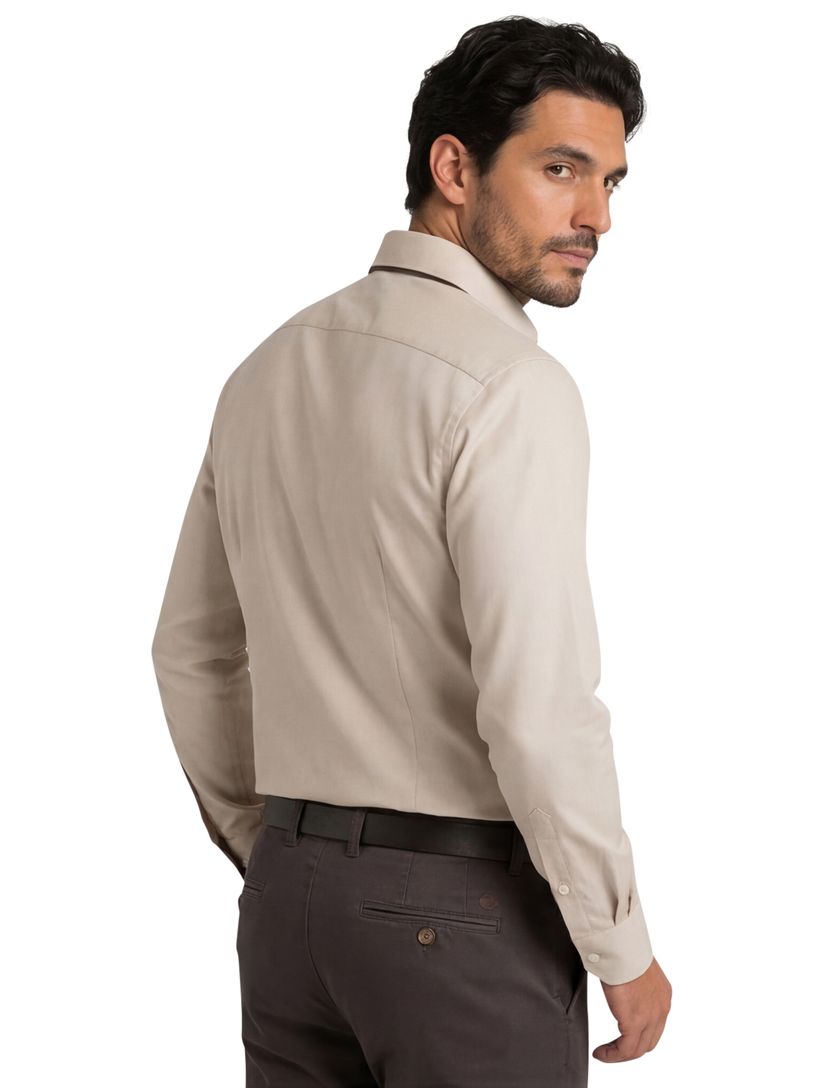 overhemd Olymp normale fit effen beige katoen