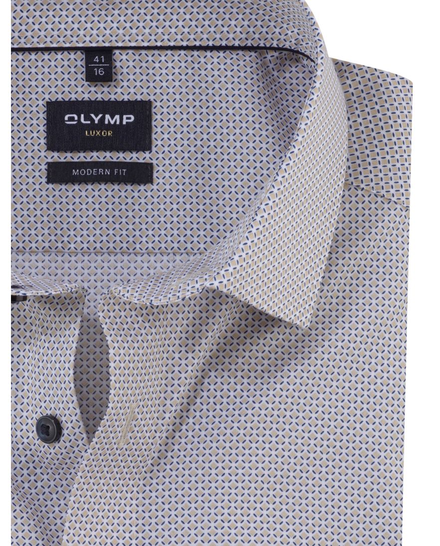 Olymp overhemd beige blauw geprint Modern Fit