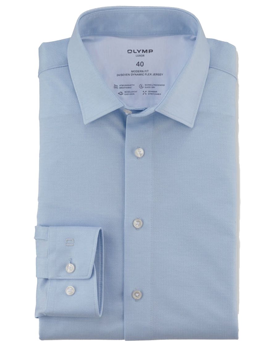 Olymp Luxor 24/7 modern fit business overhemd lichtblauw jersey