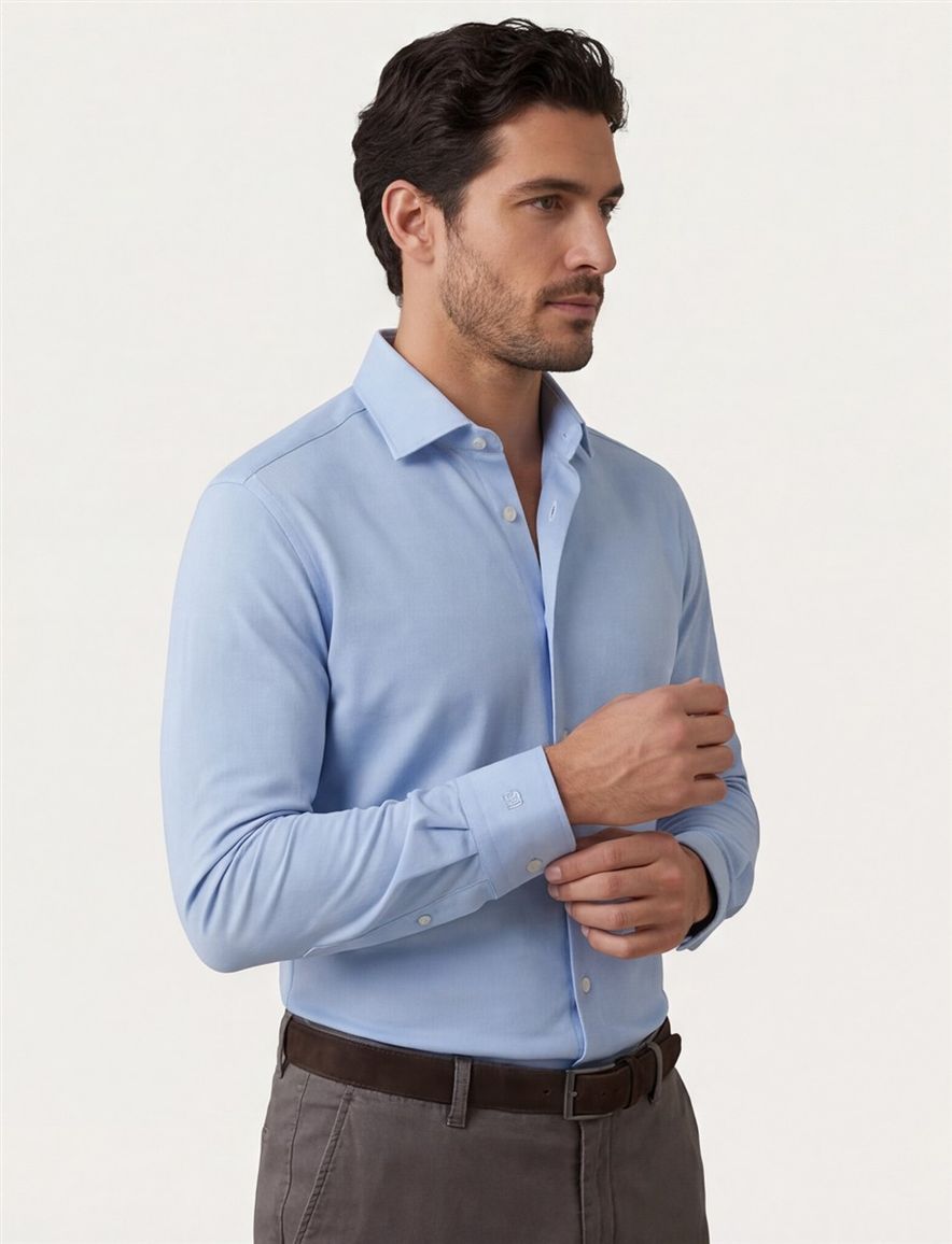 Olymp Luxor 24/7 modern fit business overhemd lichtblauw jersey