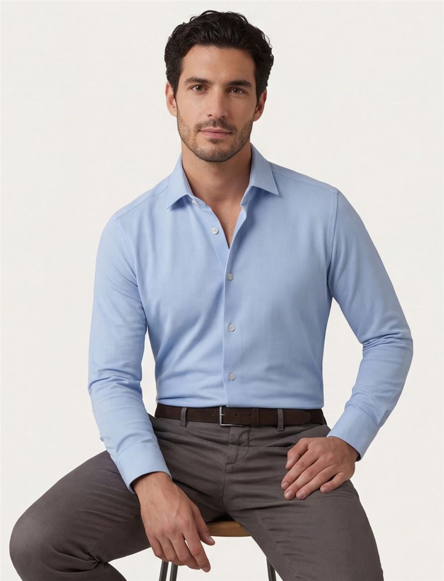 Olymp Luxor 24/7 modern fit business overhemd lichtblauw jersey