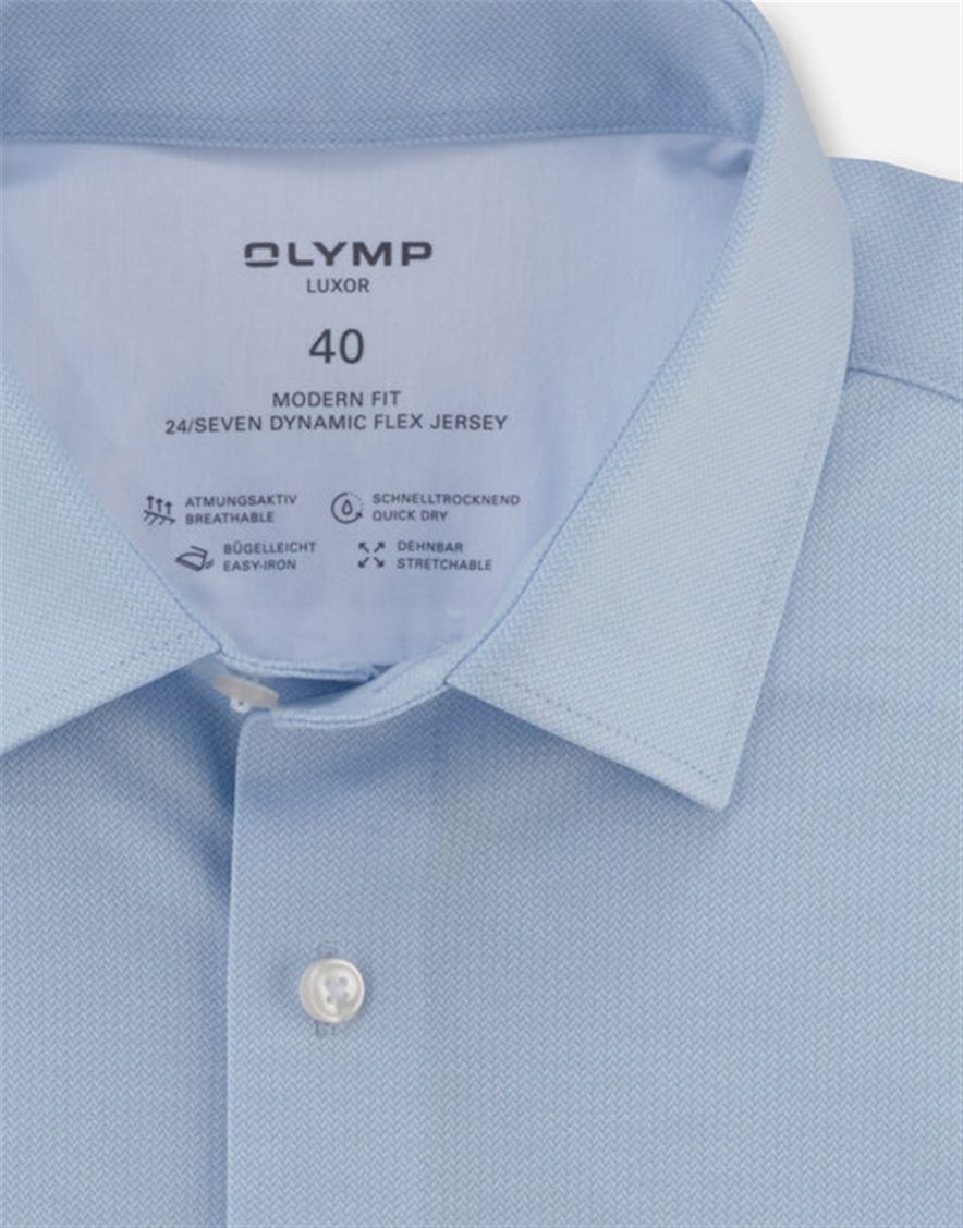 Olymp Luxor 24/7 modern fit business overhemd lichtblauw jersey