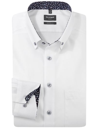 Olymp Olymp overhemd wit effen button down borstzak