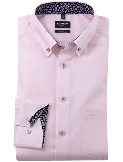 Olymp Olymp overhemd roze button down borstzak effen