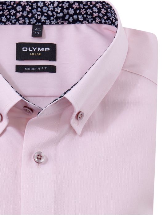 Olymp overhemd roze button down borstzak effen