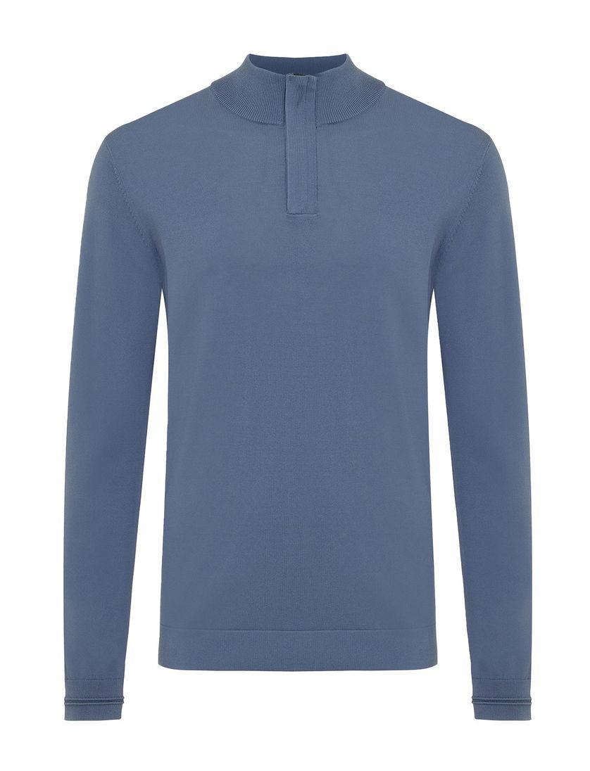 Genti half zip blauw effen normale fit
