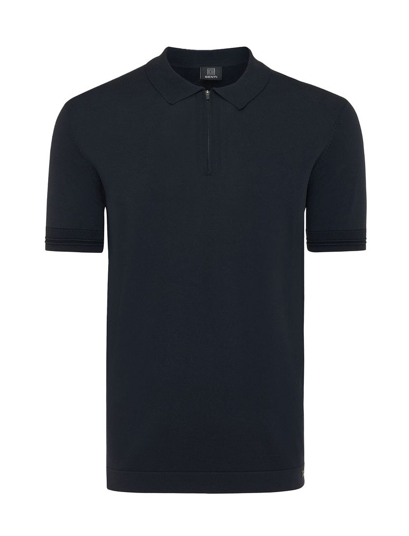 viscose Genti polo effen donkerblauw normale fit