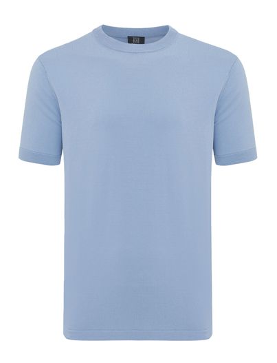 Genti Genti T-shirt effen blauw normale fit viscose
