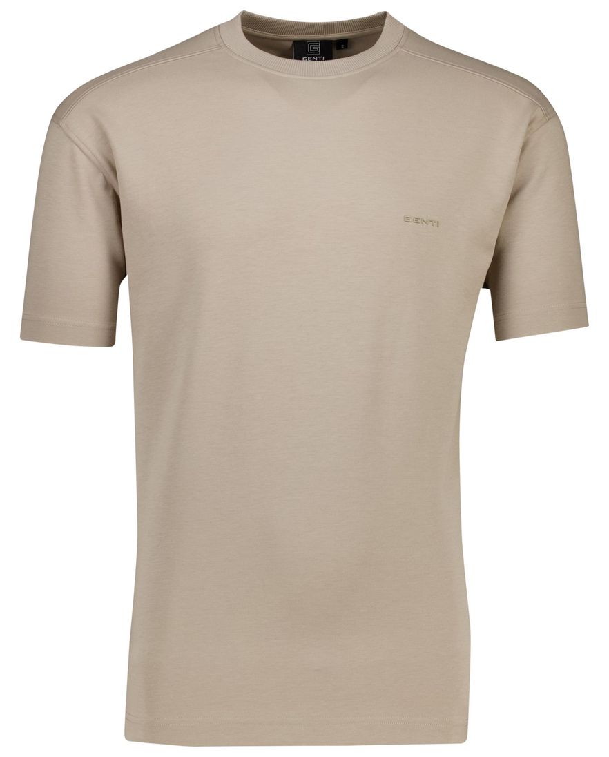 Genti T-shirt korte mouw bruin effen normale fit katoen