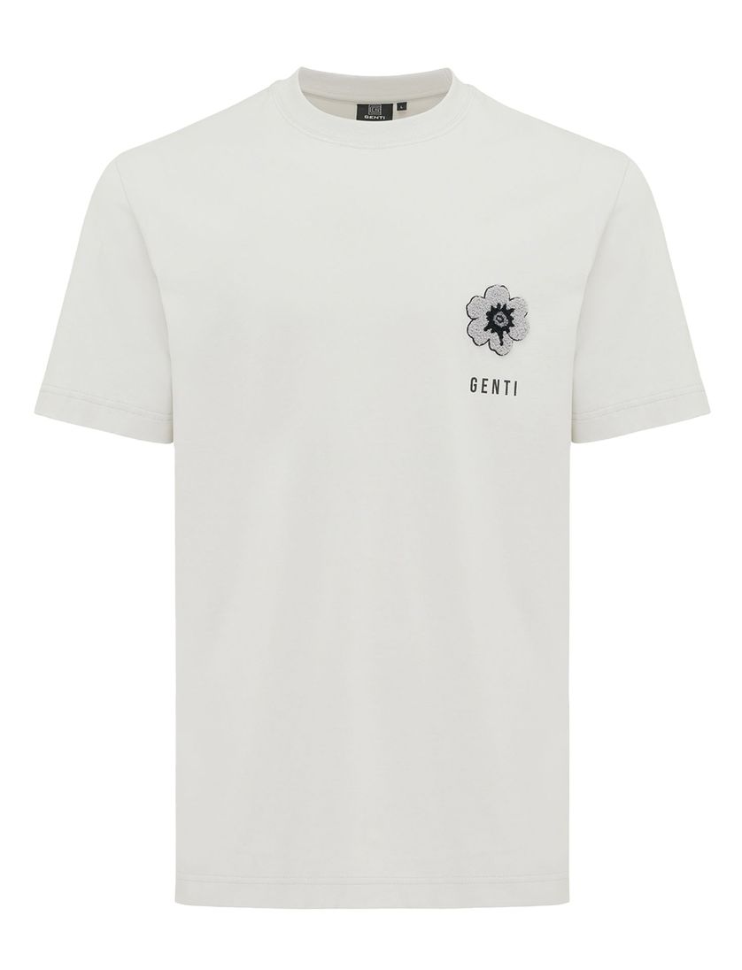 Genti T-shirt grijs effen katoen normale fit