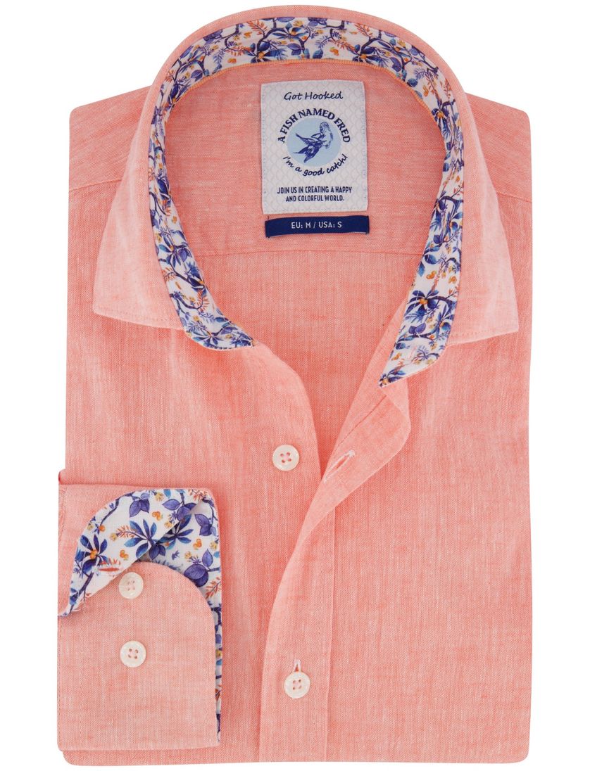 A Fish Named Fred overhemd zalm gemeleerd katoen