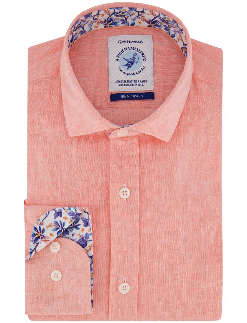 A Fish Named Fred overhemd zalm gemeleerd katoen