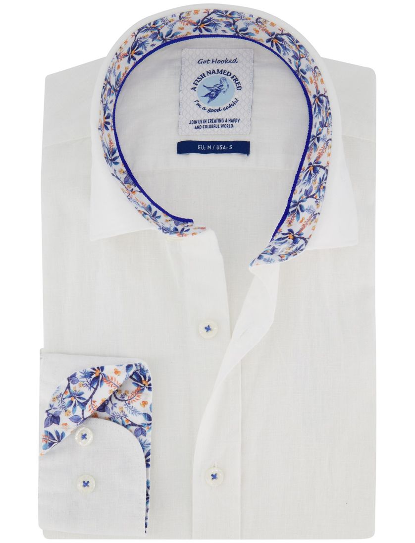 A Fish Named Fred overhemd ecru linnenmix effen